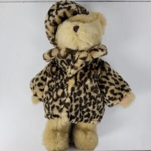 Berkley Designs Kids Stuffed Teddy Bear 13" Pearl Necklace Leapord Fur Coat